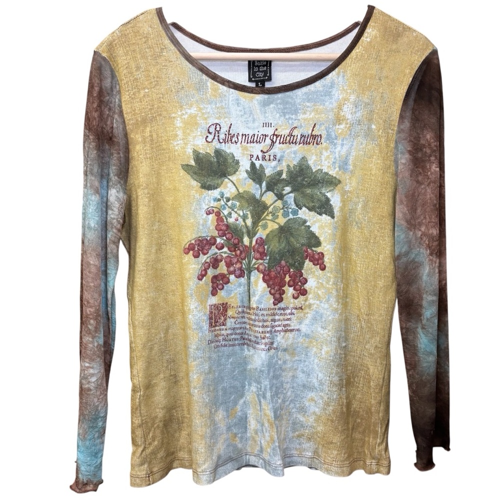 y2k Euro girl mesh sleeved neutral top, large